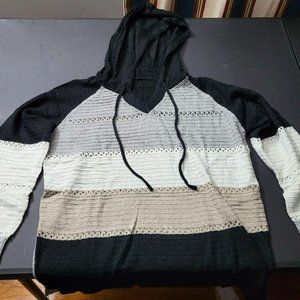 SHEWIN Women's  Block Lightweight Hooded Sweater Pullover - LARGE
